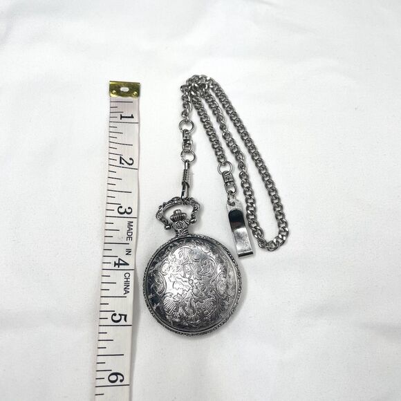 Milan Quartz Silver & Gold Tone Tractor Pocket Watch w/ Chain - Picture 5 of 5